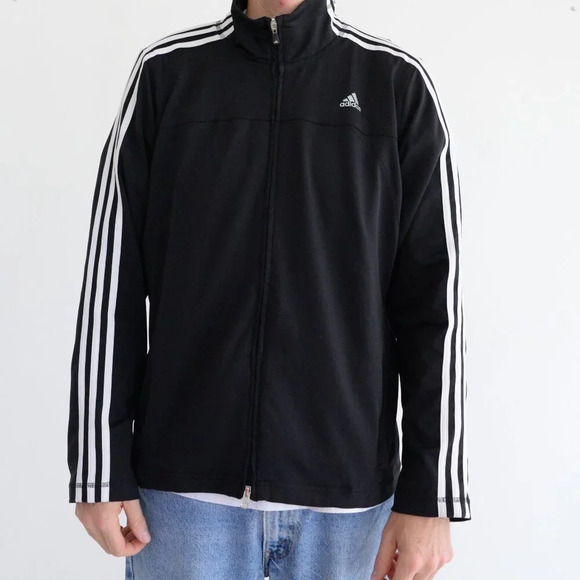 Adidas Black And White Zip Up Soccer Jogging Sweater Size 48 - Picture 1 of 11